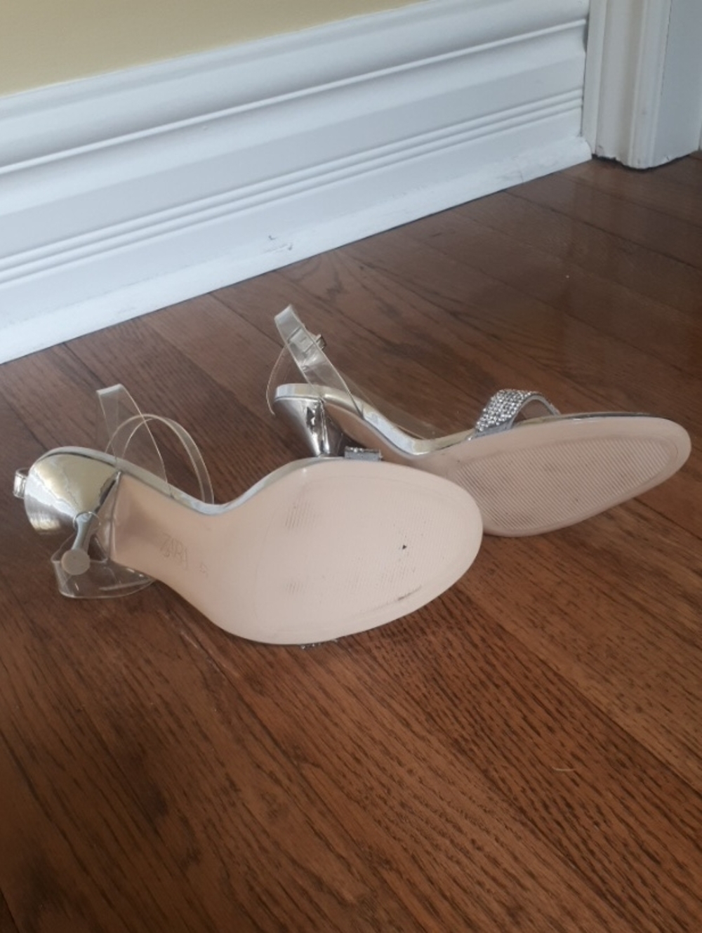 New ZARA Clear-Strap Silver Heeled Sandals with Crystal Band - Picture 5 of 5